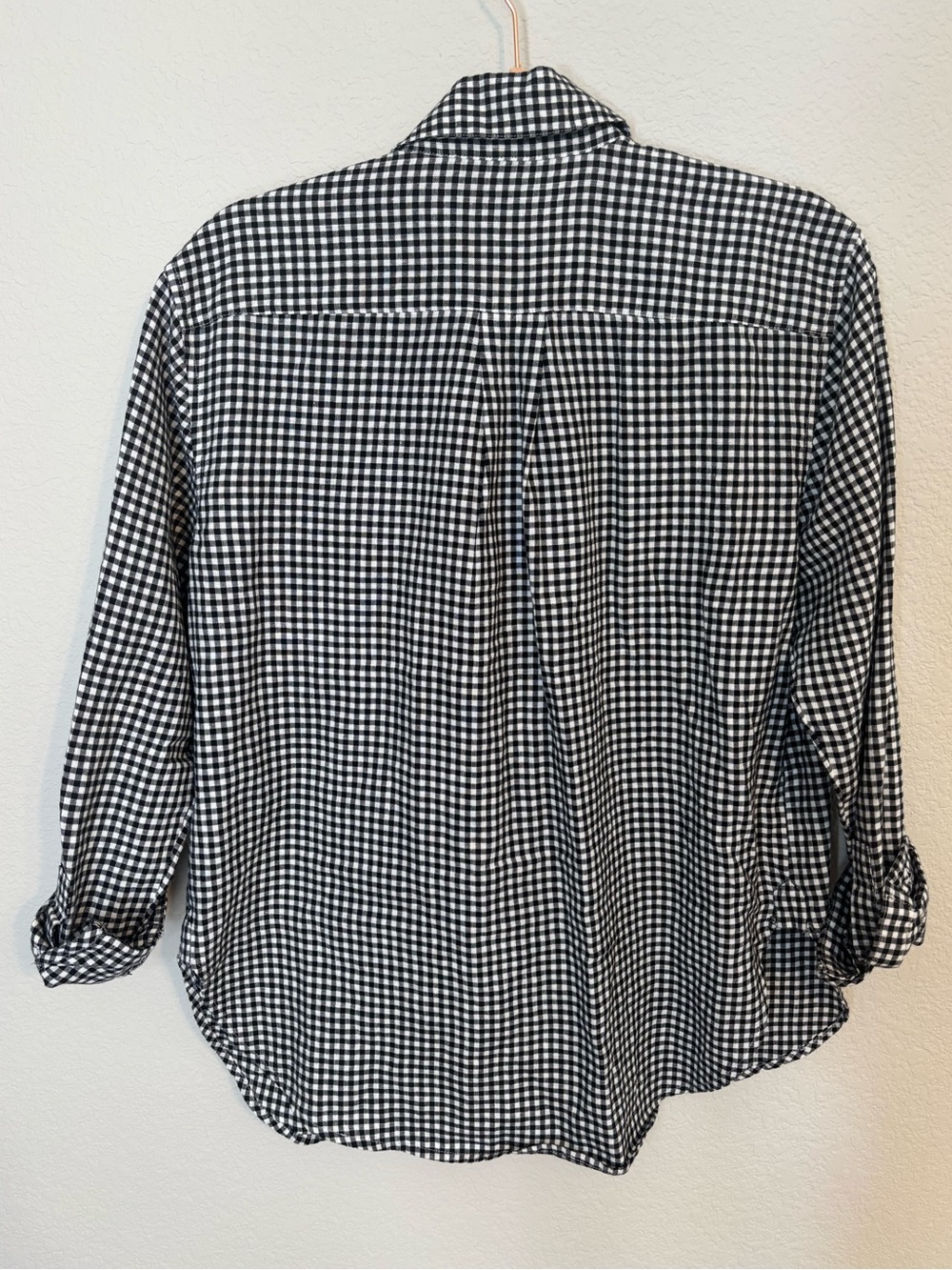 Relaxed Curved Gingham Hem Button-Up Shirt - Picture 3 of 6